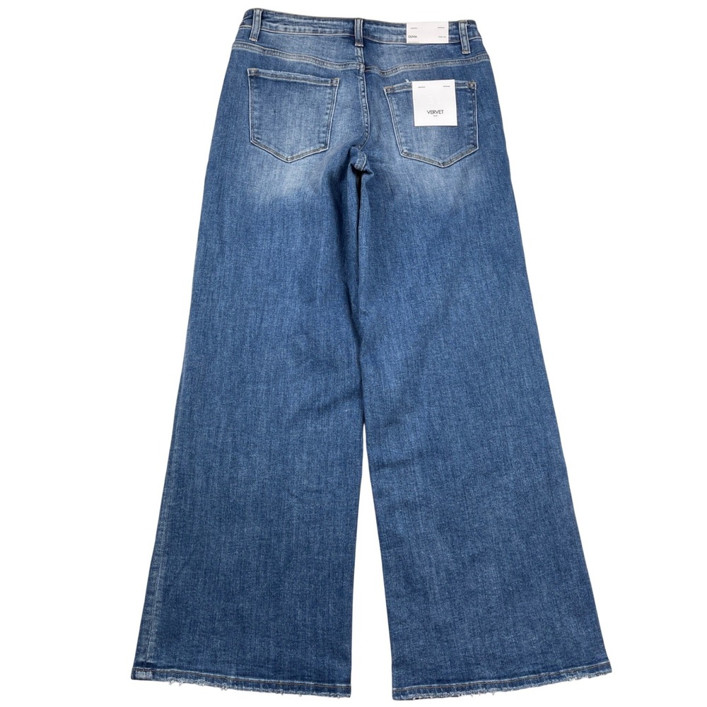 Vervet Olivia Wide Leg Jeans Womens 31 Blue High‎ Rise Raw Hem Casual T5920 - Picture 2 of 10